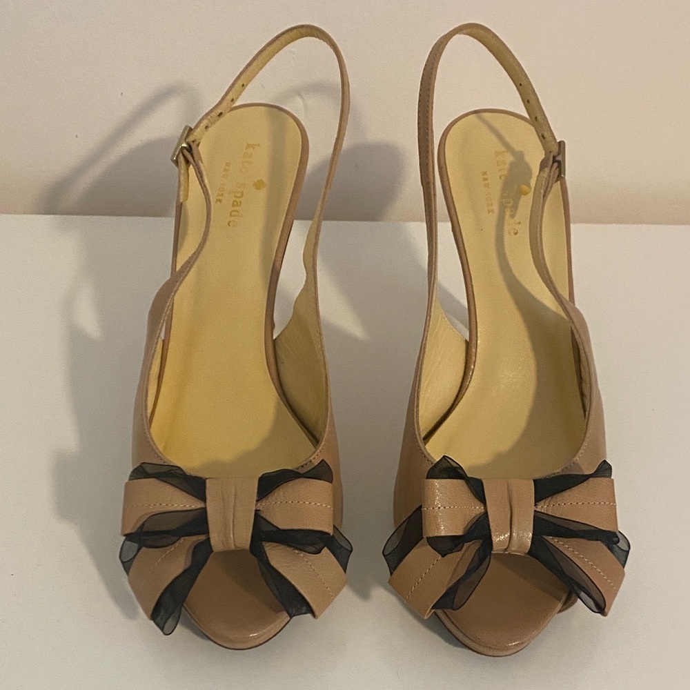 Kate Spade Beige Peep-Toe Heels with Bow